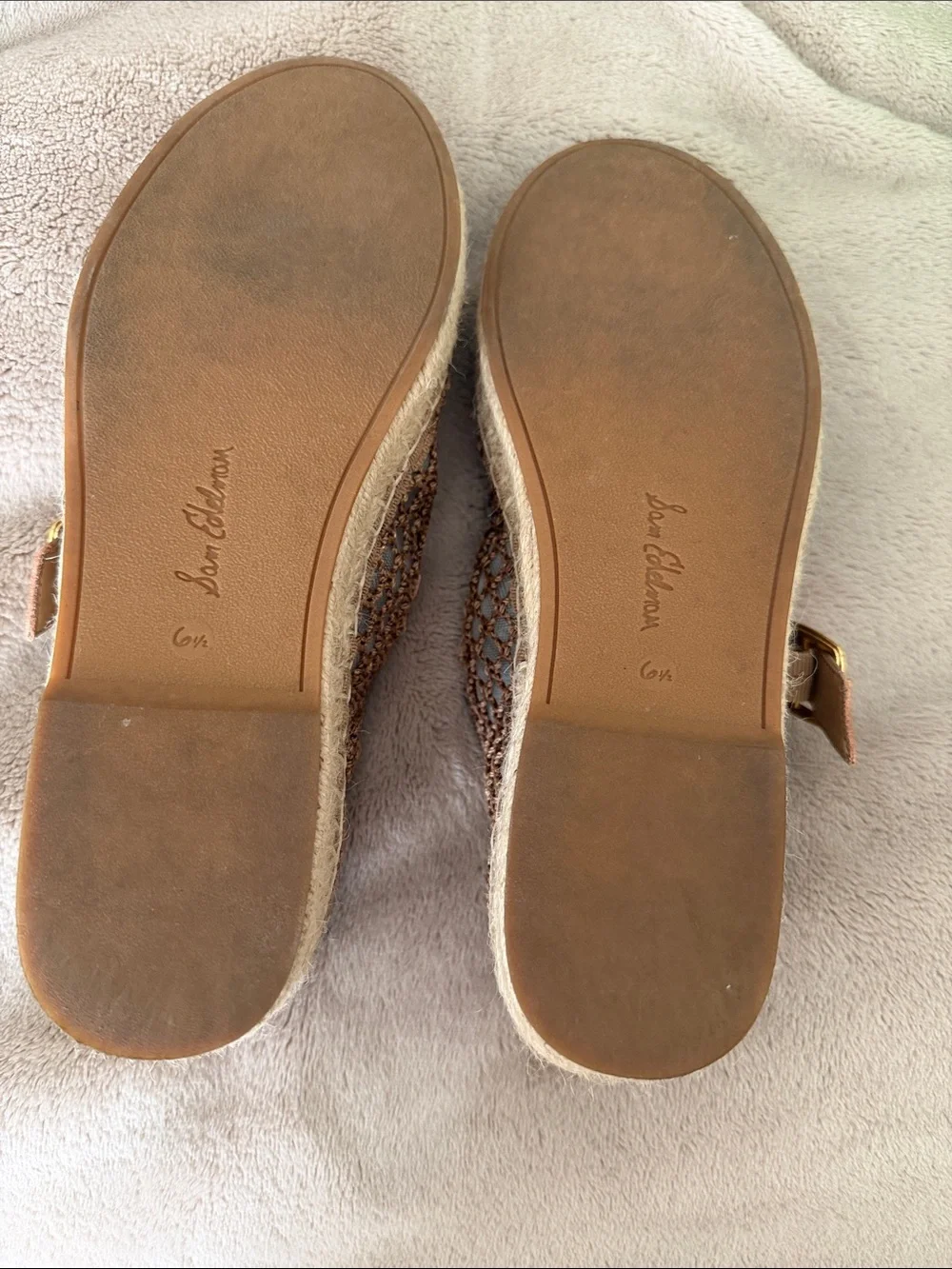 Sam Edelman Mackie Gold/Tan Crochet Espadrille Mary Jane Shoes, size 6.5